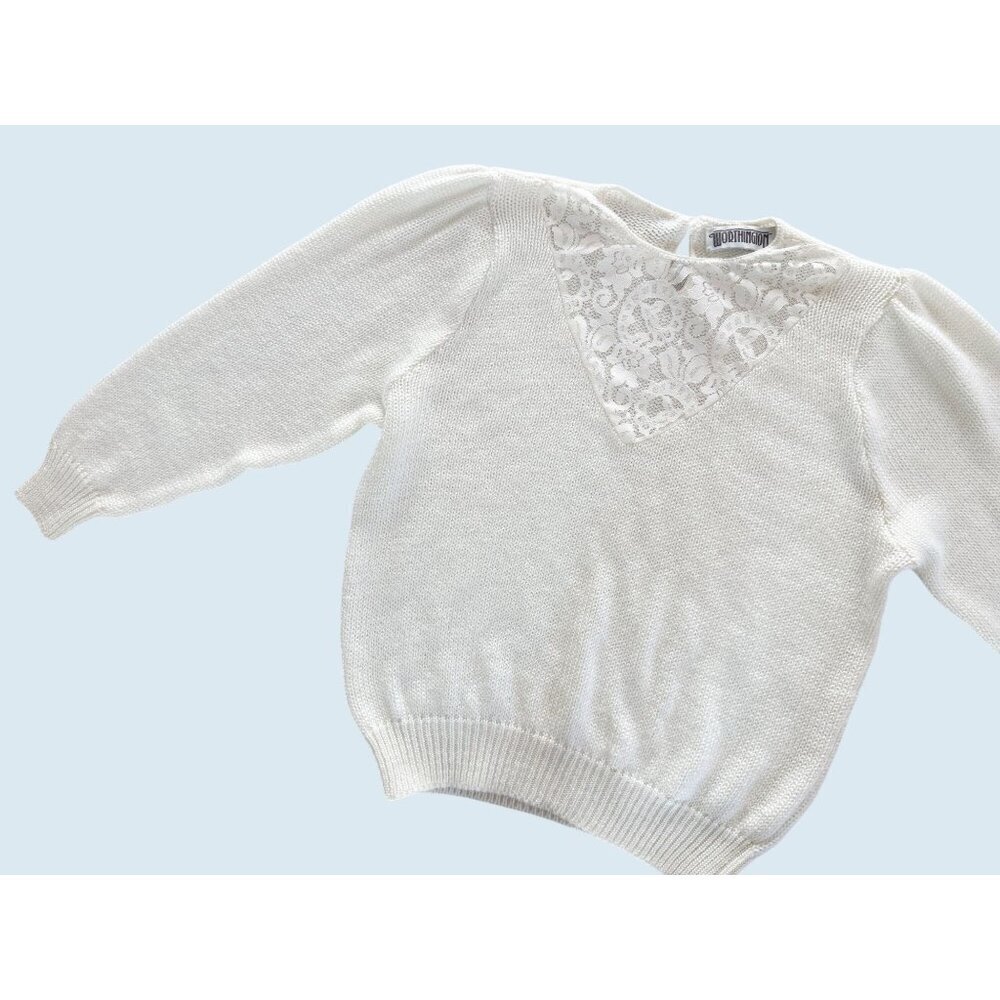 Vintage WORTHINGTON Cream / Ivory Lace Insert Sweater 80s / 90s Sz M
